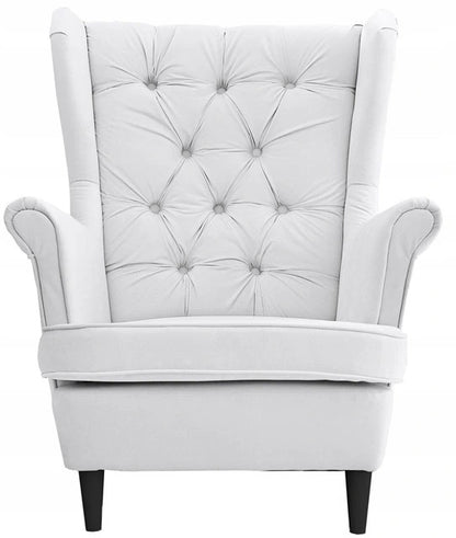 Fotel uszak Gaja skandynawski Famil Meble głęboko pikowana brudna biel