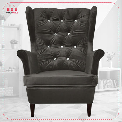 Fotel uszak Gaja z podnóżkiem skandynawski Family Meble brunatny szary