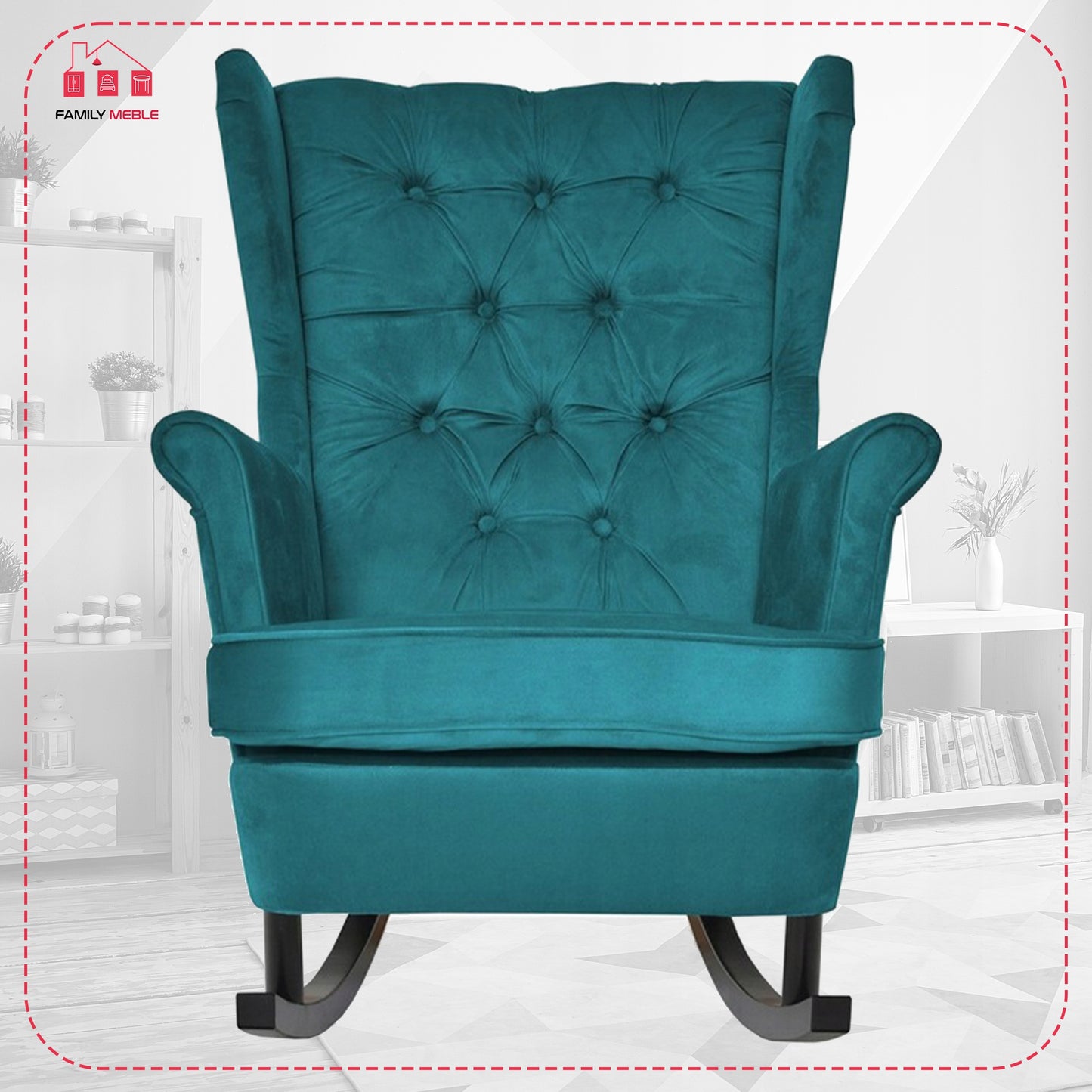 Fotel uszak bujany skandynawski Gaja Family Mebl patynowy turkus bujak