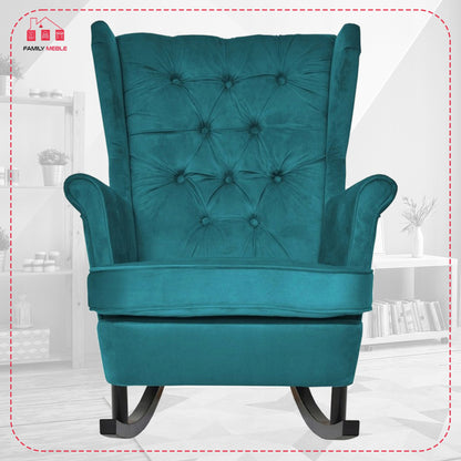 Fotel uszak bujany skandynawski Gaja Family Mebl patynowy turkus bujak