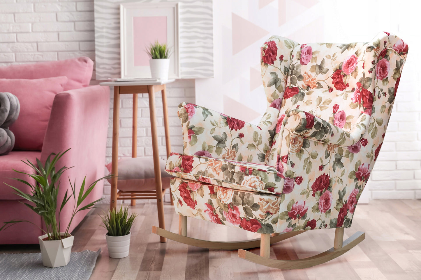 Fotel uszak ARI bujany skandynawski Family Meble róże beżowe jasne