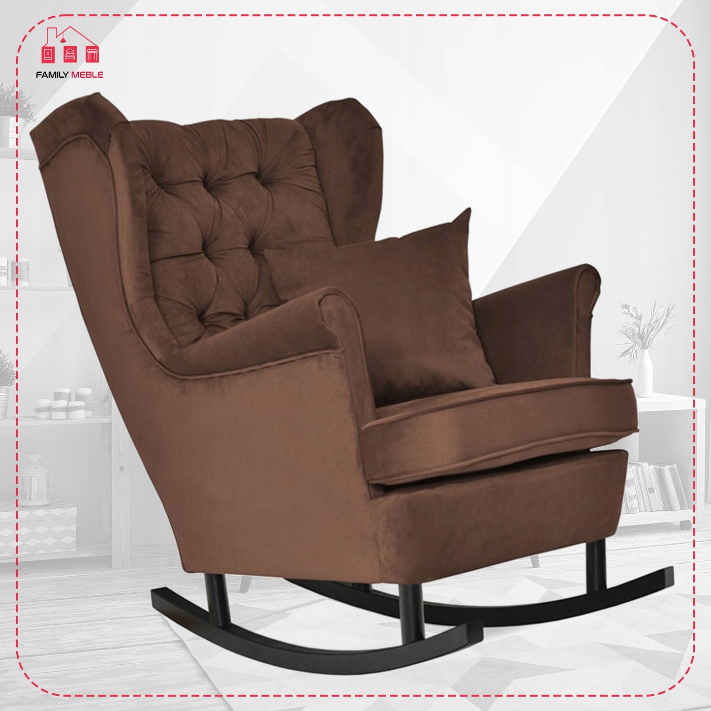 Fotel uszak Gaja bujany skandynawski Family Meble braun brązowy bujak