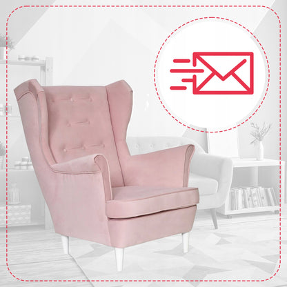 Fotel uszak Diana skandynawski Family Meble pudrowy róż pastelowy
