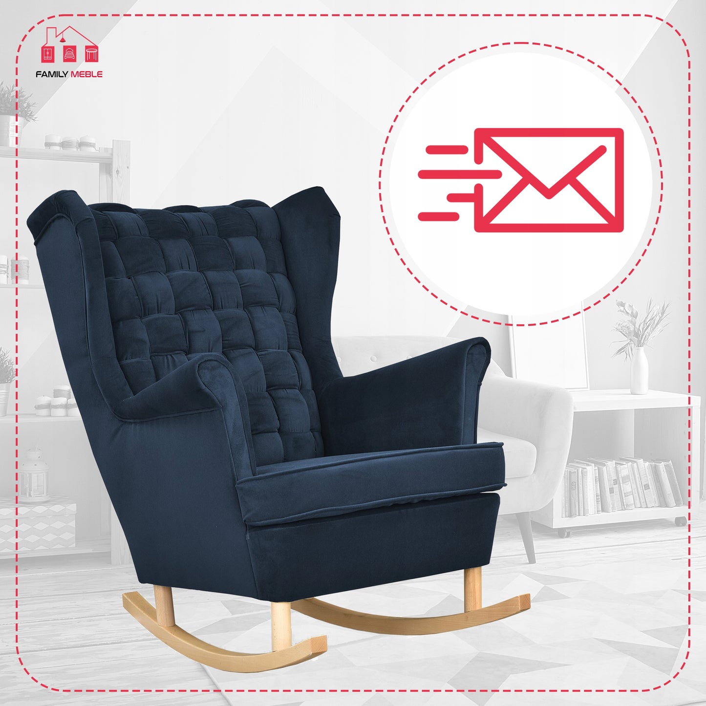 Fotel uszak Carol bujany skandynawski Family Meble granatowy niebieski