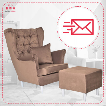 Fotel uszak Gaja z podnóżkiem skandynawski Family Meble nudziak pufa