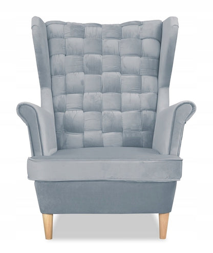 Fotel uszak Carol skandynawski Family Meble błękitno szary aksamit