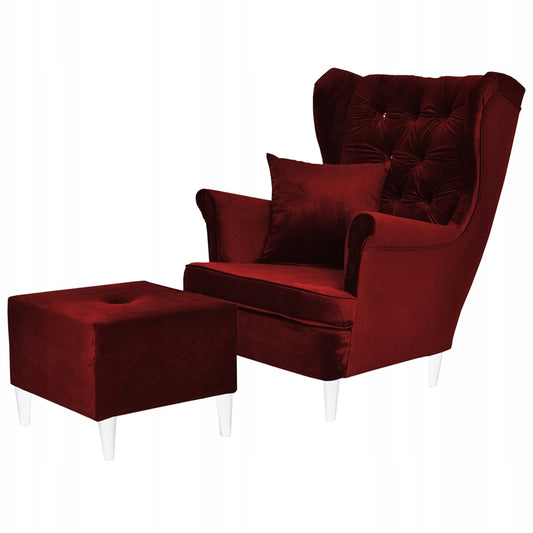 Fotel uszak Gaja podnóżkiem skandynawski Family Meble krwista czerwień