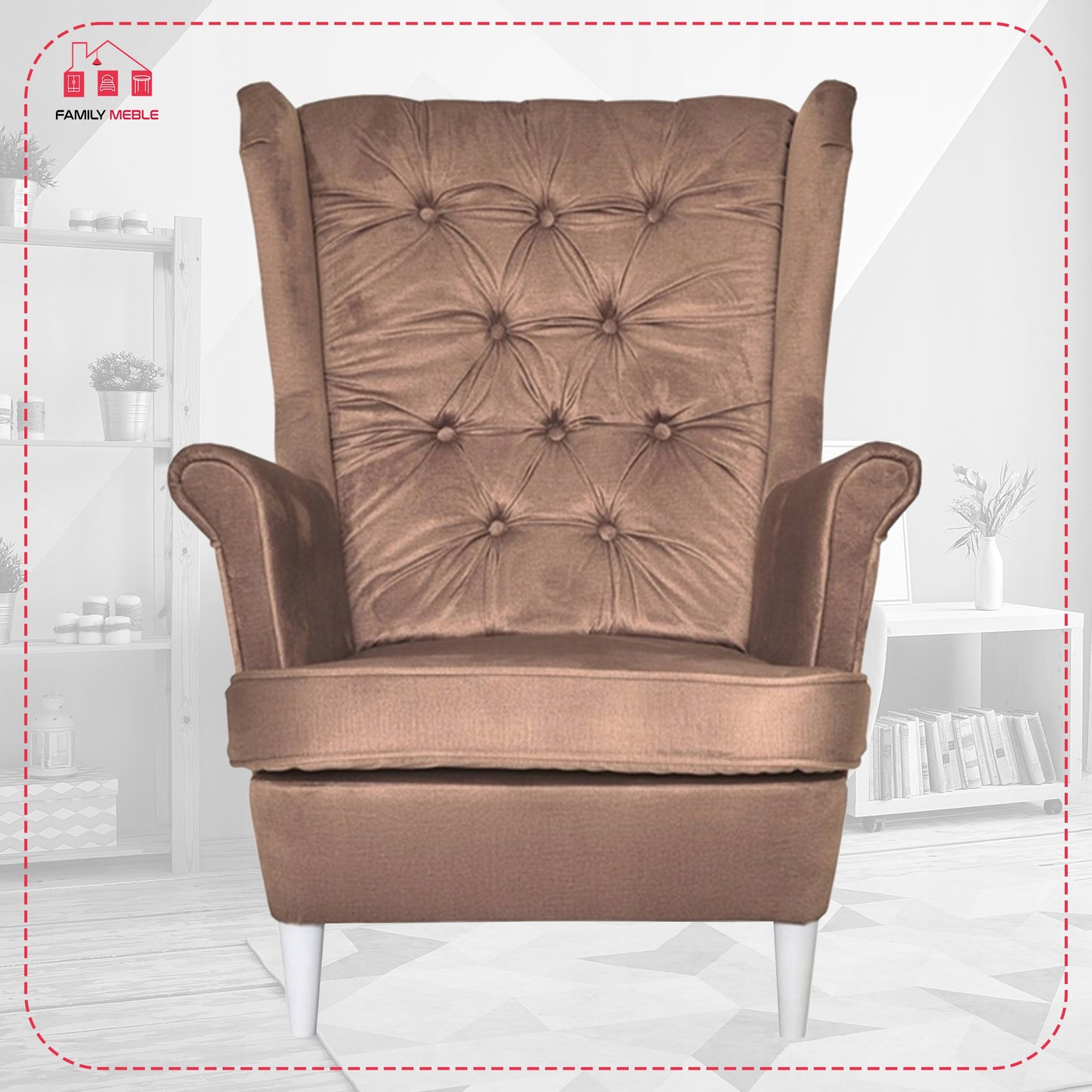 Fotel uszak Gaja z podnóżkiem skandynawski Family Meble nudziak pufa