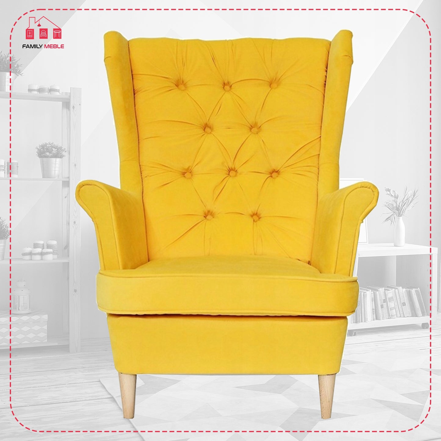 Fotel uszak Gaja skandynawski Family Meble żółty cytrynowy melonowy