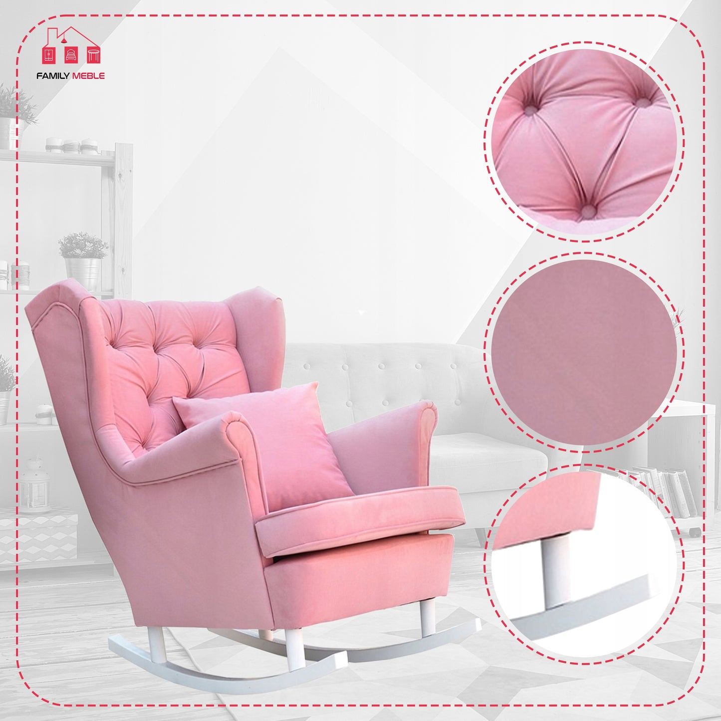 Fotel uszak bujany skandynawski Gaja Family Meble wrzosowy róż salonu