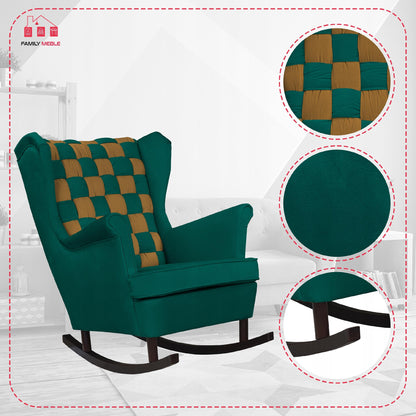 Fotel uszak bujany Carol Duo Family Meble zielono złoty welur profilowany