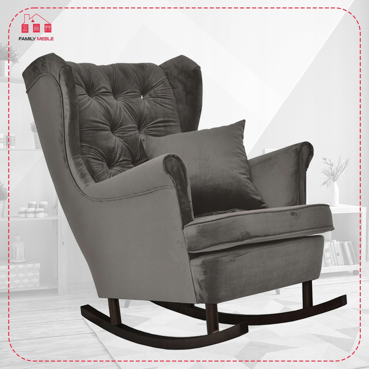 Fotel uszak Gaja bujany skandynawski Family Mebl brunatny szaro czarny