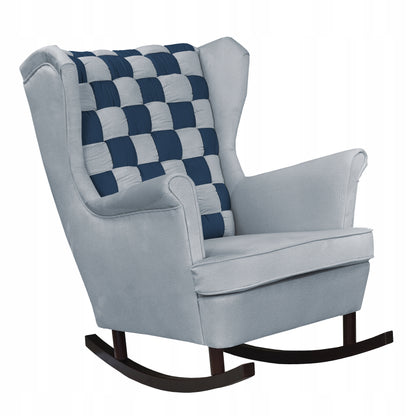 Fotel uszak bujany Carol Duo Family Meble szaro niebieska welur kratka moda