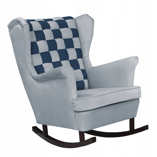 Fotel uszak bujany Carol Duo Family Meble szaro niebieska welur kratka moda