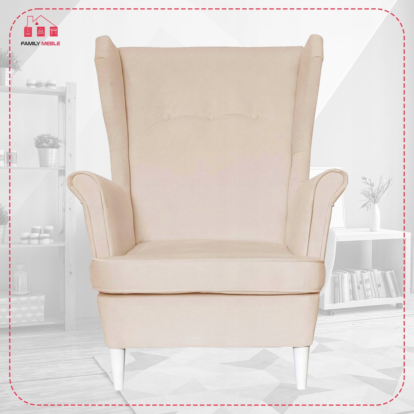 Fotel uszak Diana skandynawski Family Meble pikowany beżowy welur PROF