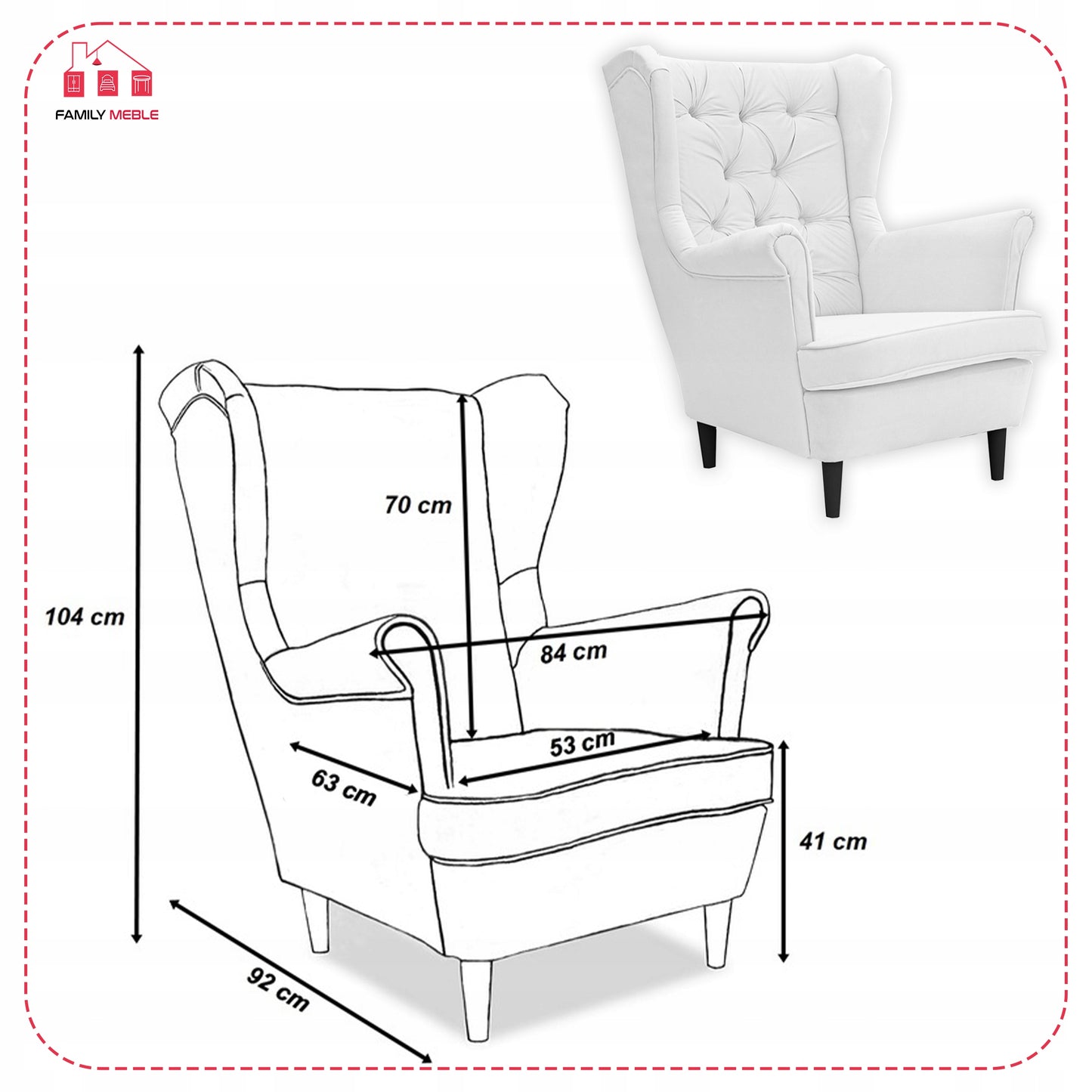 Fotel uszak Gaja skandynawski Famil Meble głęboko pikowana brudna biel