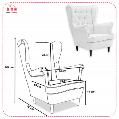 Fotel uszak Gaja skandynawski Famil Meble głęboko pikowana brudna biel