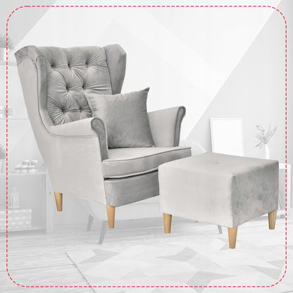 Fotel uszak Gaja podnóżkiem skandynawski Family Meble gołębi popielaty