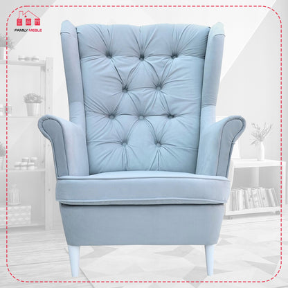 Fotel uszak Gaja z podnóżkiem skandynawski Family Meble pikowany guzik