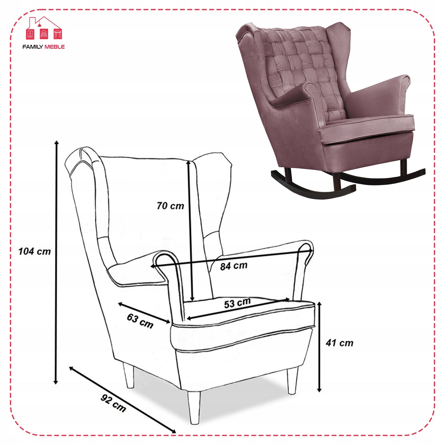 Fotel uszak Carol bujany skandynawski Family Meble brudny róż, różowy