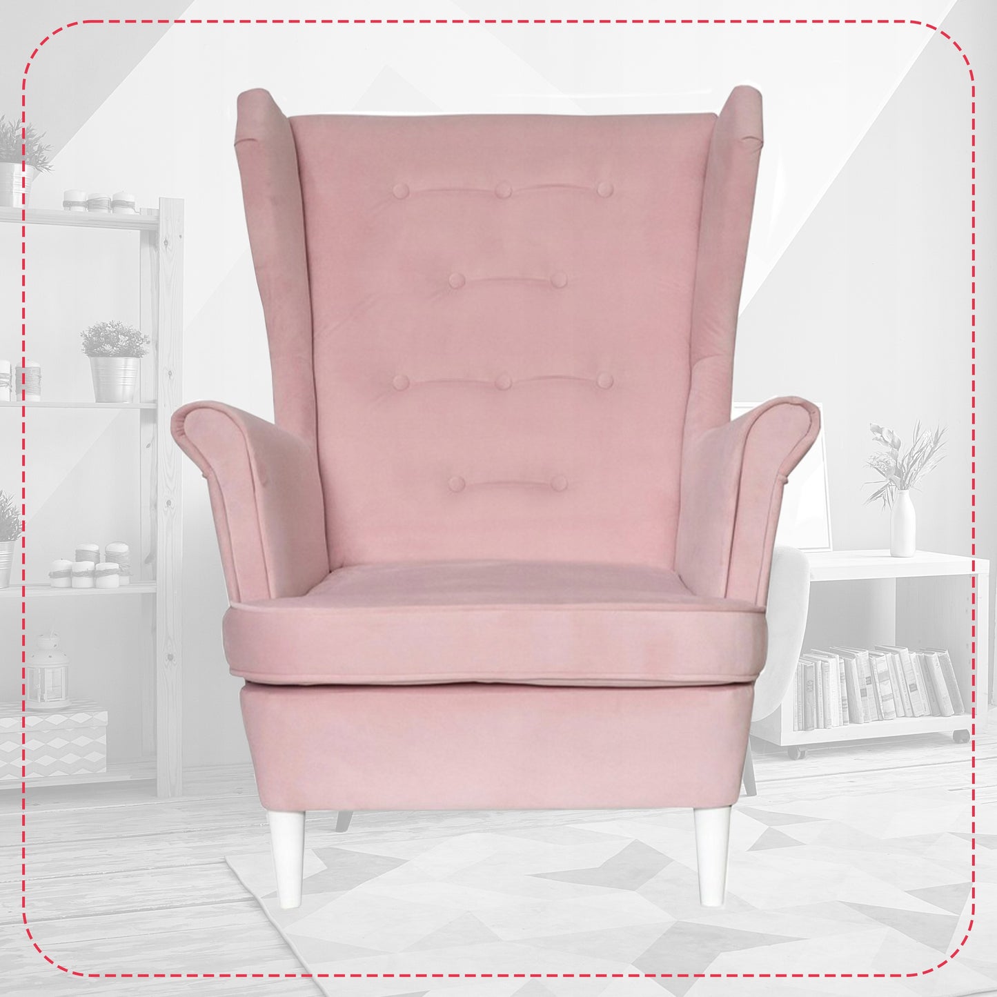 Fotel uszak Diana skandynawski Family Meble pudrowy róż pastelowy
