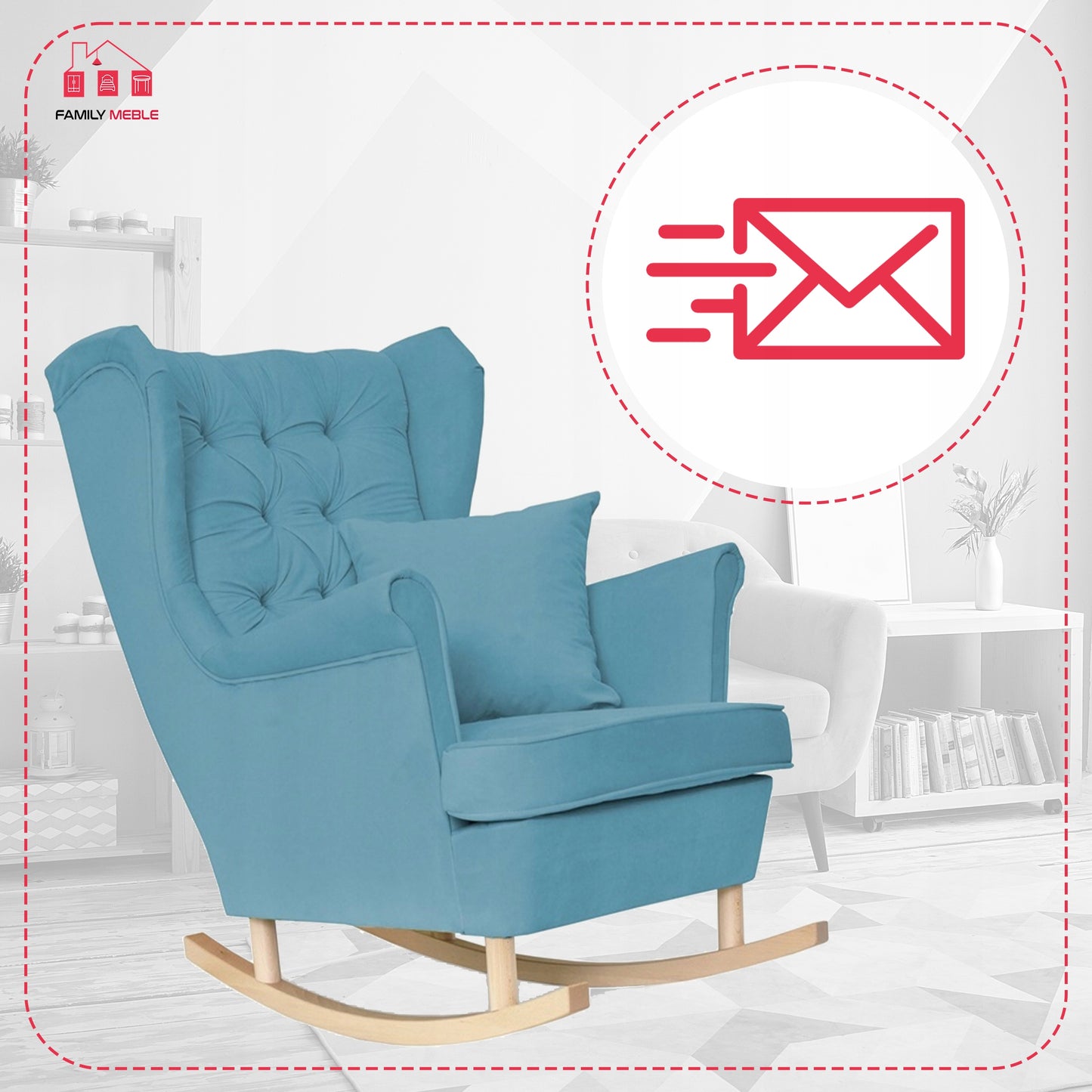 Fotel uszak Gaja bujany skandynawski Family Meble niebieski na płozach błękit