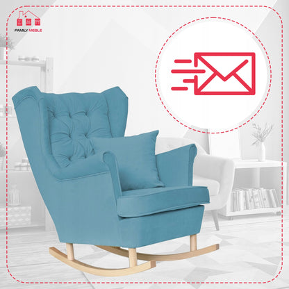 Fotel uszak Gaja bujany skandynawski Family Meble niebieski na płozach błękit