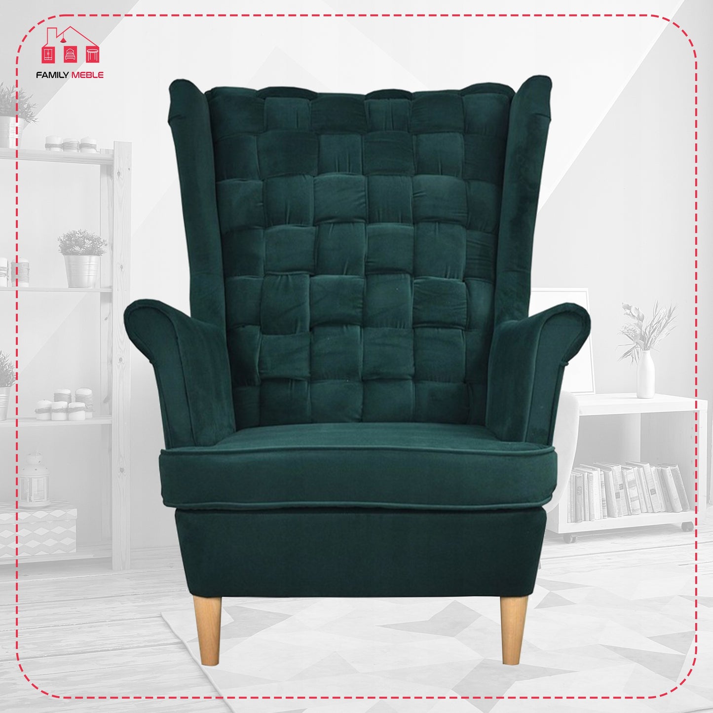 Fotel uszak Carol skandynawski Family Meble butelkowa zieleń, zielony