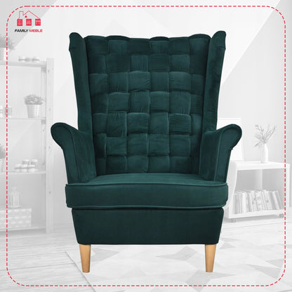 Fotel uszak Carol skandynawski Family Meble butelkowa zieleń, zielony