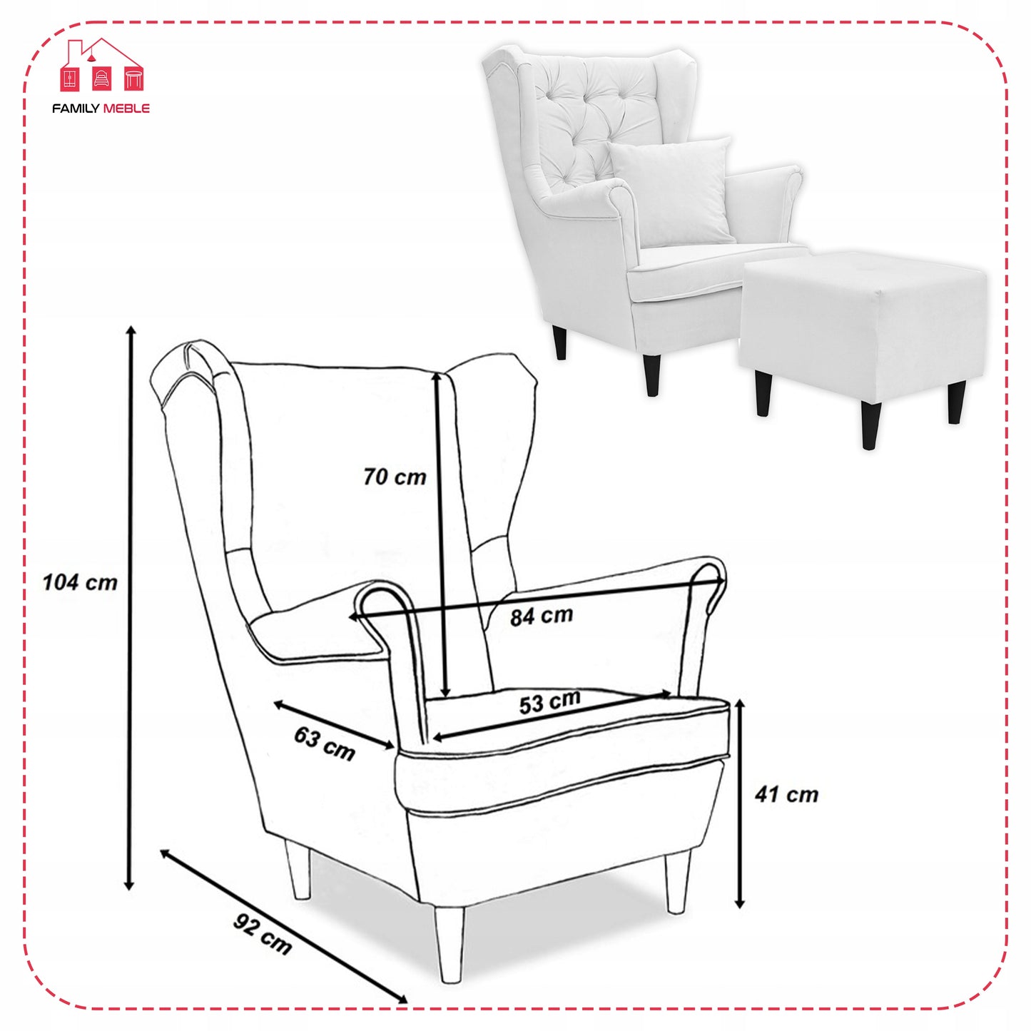 Fotel uszak Gaja z podnóżkiem skandynawsk Family Meble prestiżowy styl