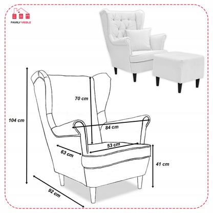 Fotel uszak Gaja z podnóżkiem skandynawsk Family Meble prestiżowy styl