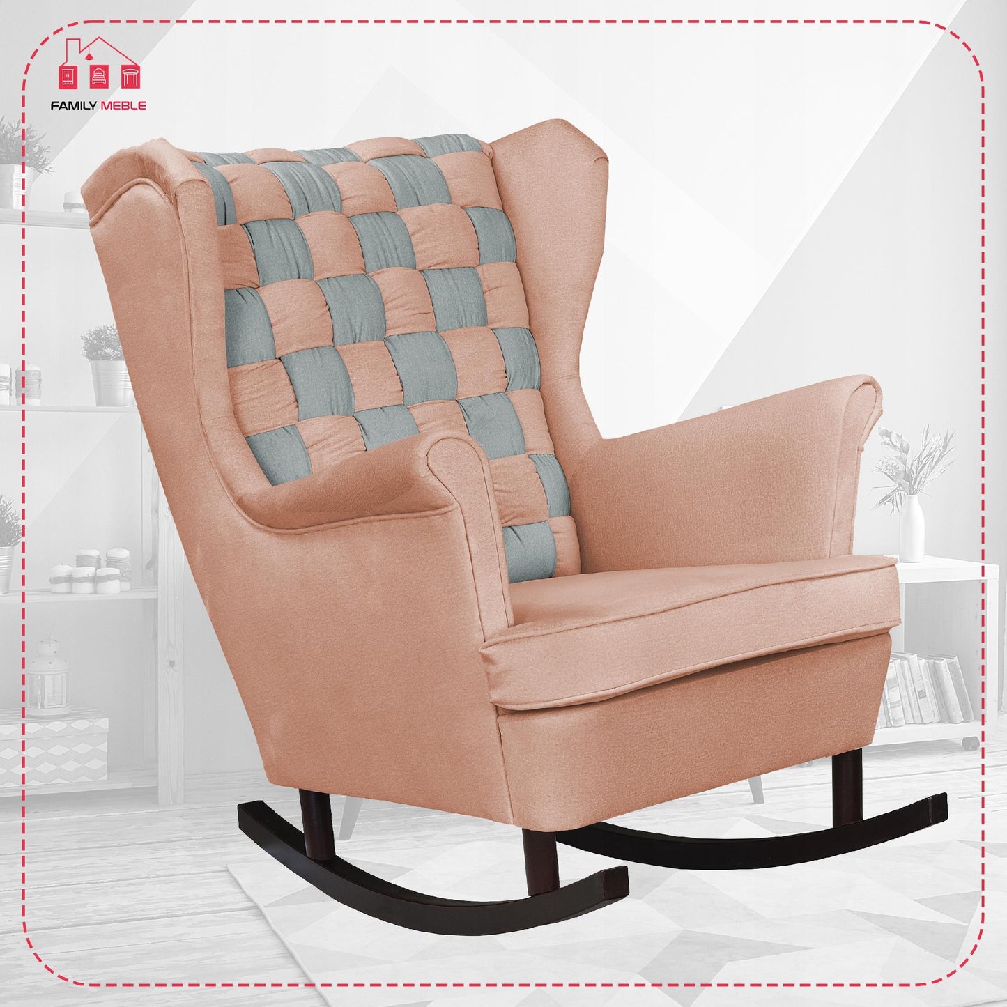 Fotel uszak bujany Carol Duo Family Meble beżowy pudrowy pastelowy kratka