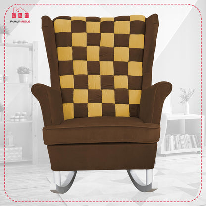 Fotel uszak bujany Carol Duo Family Meble żółto brązowy ciemny beż  welur