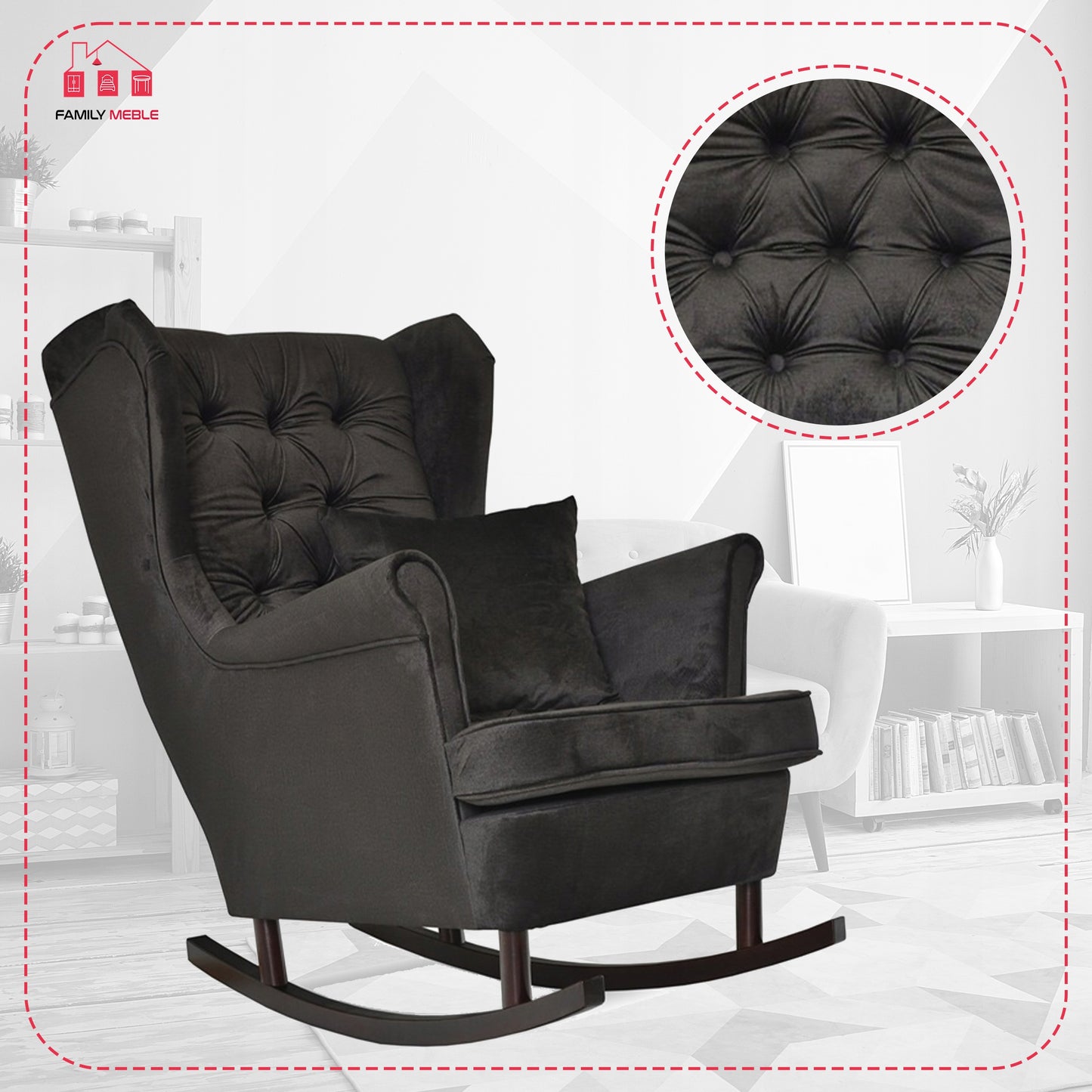 Fotel uszak bujany skandynawski Gaja Family Meble czarna oliwka 10 pik