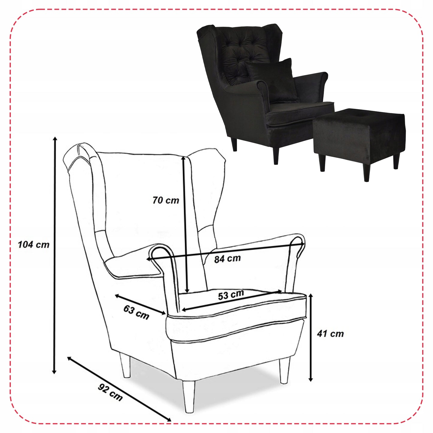 Fotel uszak Gaja z podnóżkiem skandynawski Family Meble ciemno szary