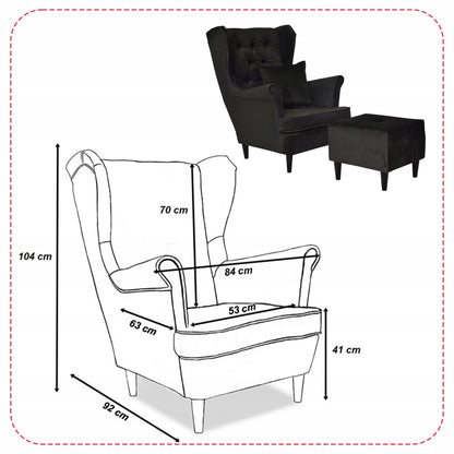 Fotel uszak Gaja z podnóżkiem skandynawski Family Meble ciemno szary