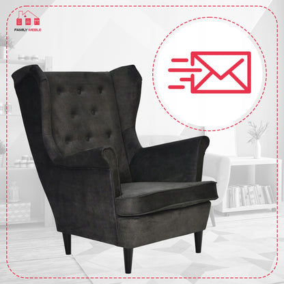 Fotel uszak Diana skandynawski Family Meble welur hydrofobowy ciemny