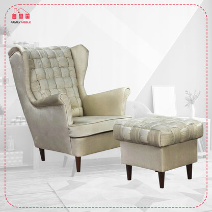 Fotel uszak Carol z podnóżkiem skandynawski Family Meble jasny beżowy