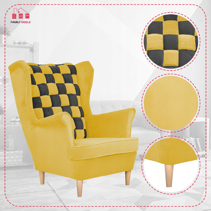 Fotel uszak Carol Duo skandynawski Family Meble żółto czarny paski