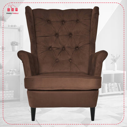 Fotel uszak Gaja z podnóżkiem skandynawski Family Meble brązu orzech