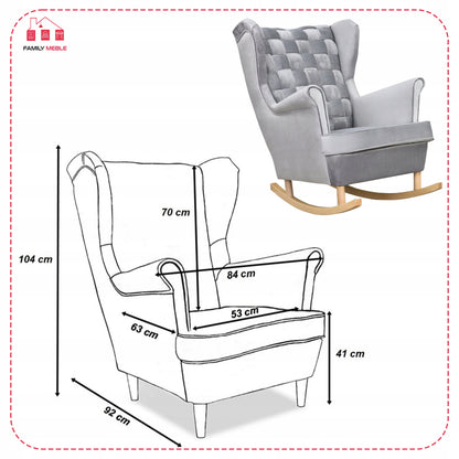 Fotel uszak Carol bujany skandynawski Family Meble siwy AKSAMIT