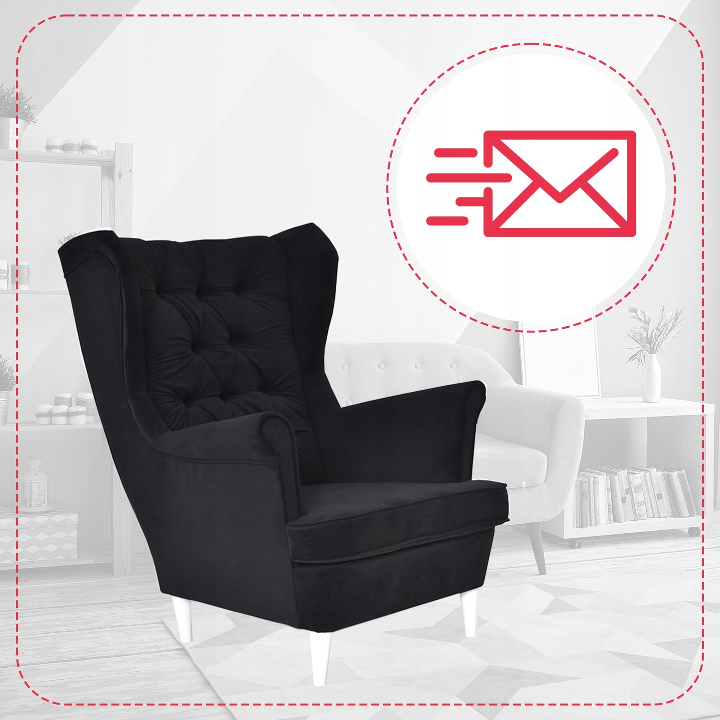 Fotel uszak Gaja skandynawski Family Meble czarny welur hydrofobowy