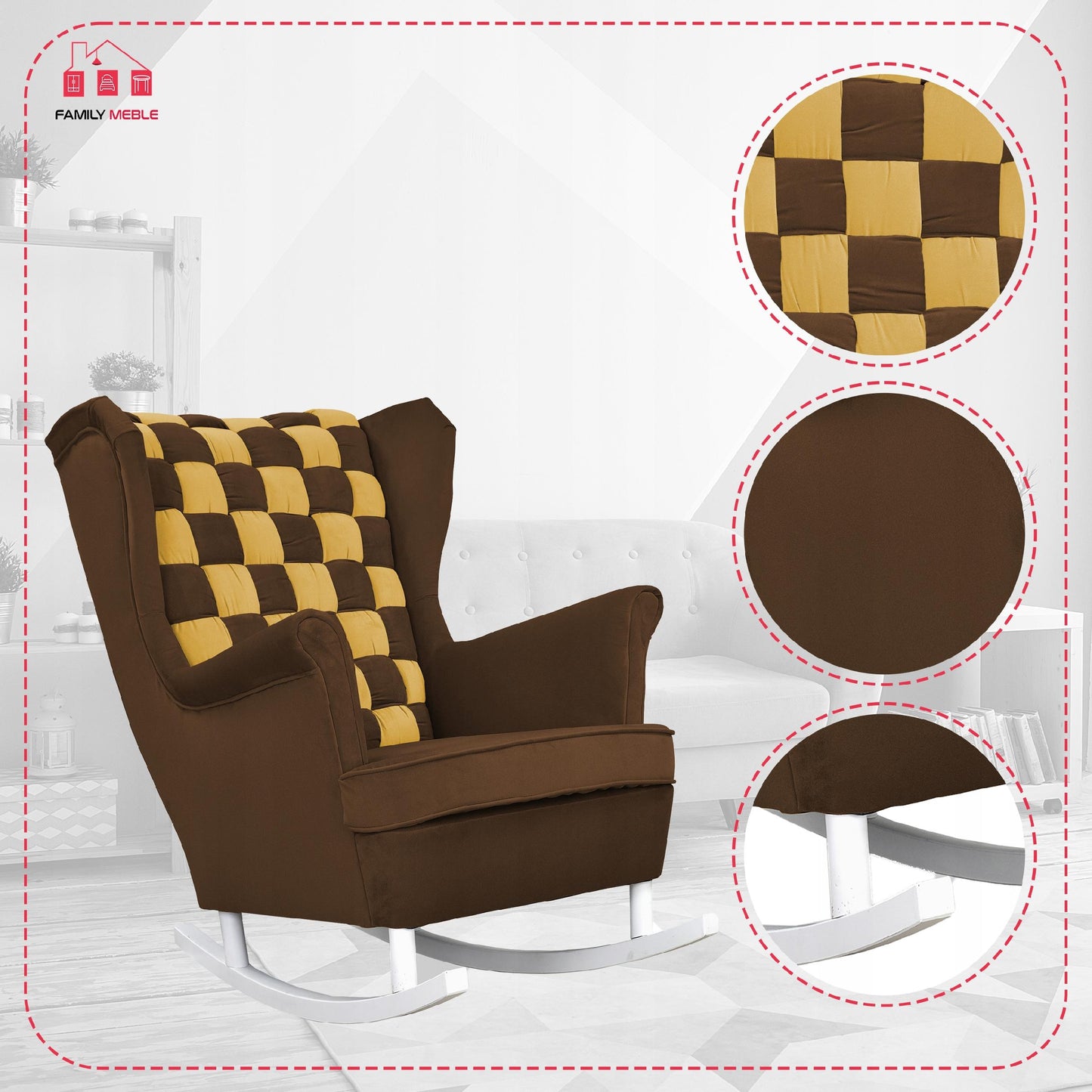 Fotel uszak bujany Carol Duo Family Meble żółto brązowy ciemny beż  welur