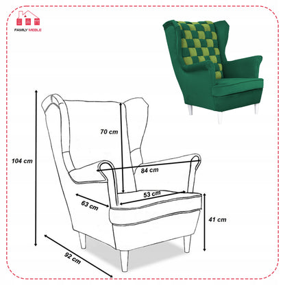 Fotel uszak Carol Duo skandynawski Family Meble turkusowo zielony paski