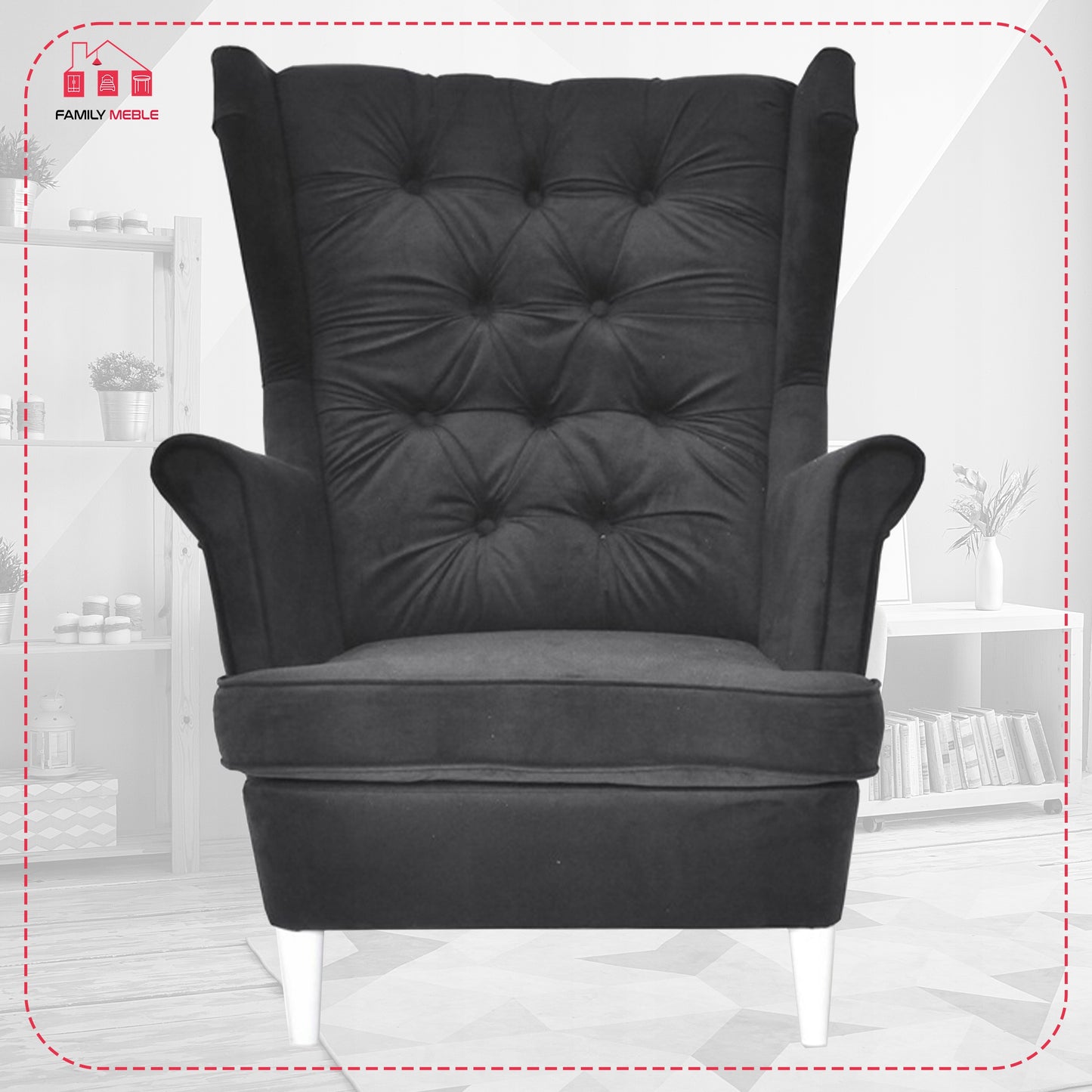 Fotel uszak Gaja podnóżkiem skandynawski Family Meble mysi szary siwy