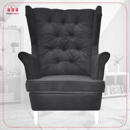 Fotel uszak Gaja podnóżkiem skandynawski Family Meble mysi szary siwy