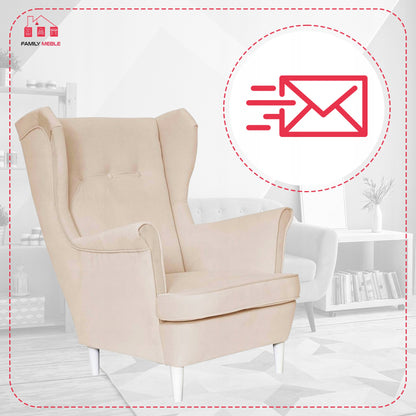 Fotel uszak Diana skandynawski Family Meble pikowany beżowy welur PROF