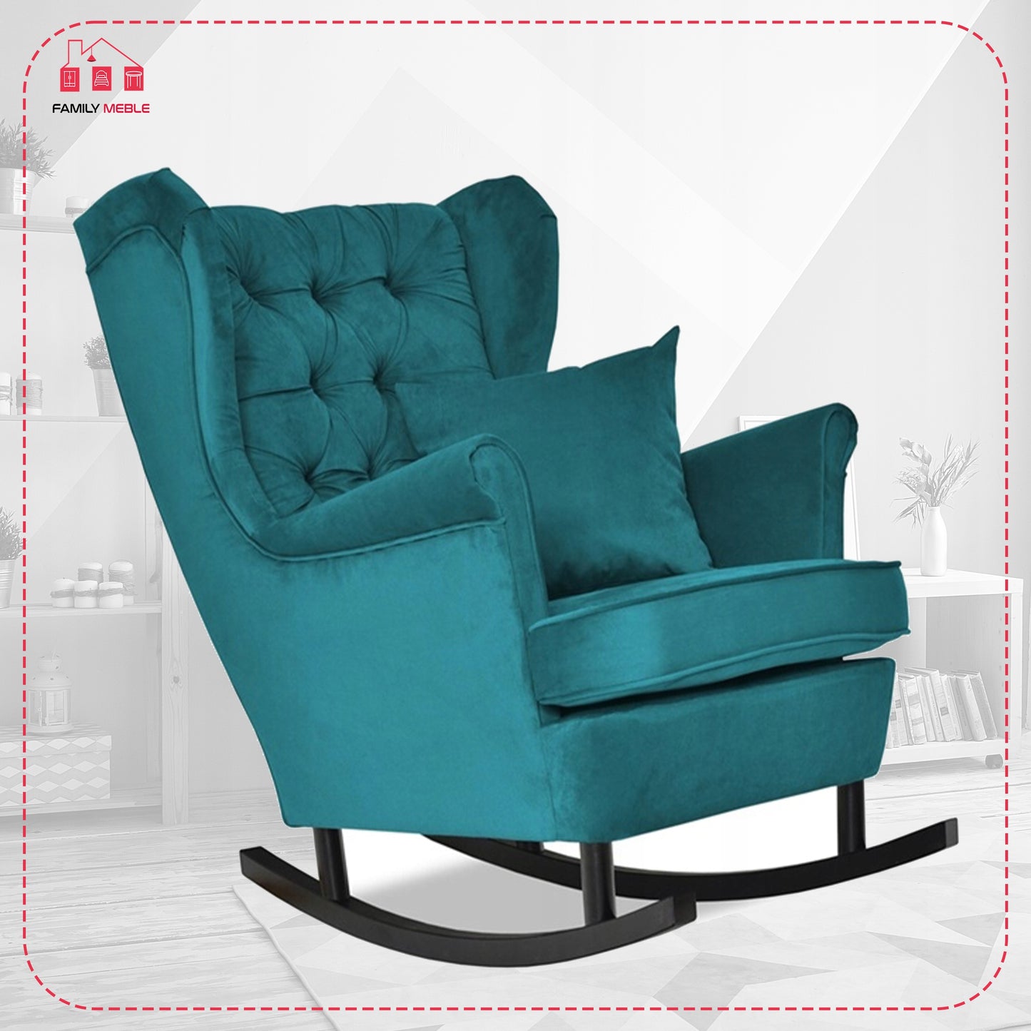 Fotel uszak bujany skandynawski Gaja Family Mebl patynowy turkus bujak