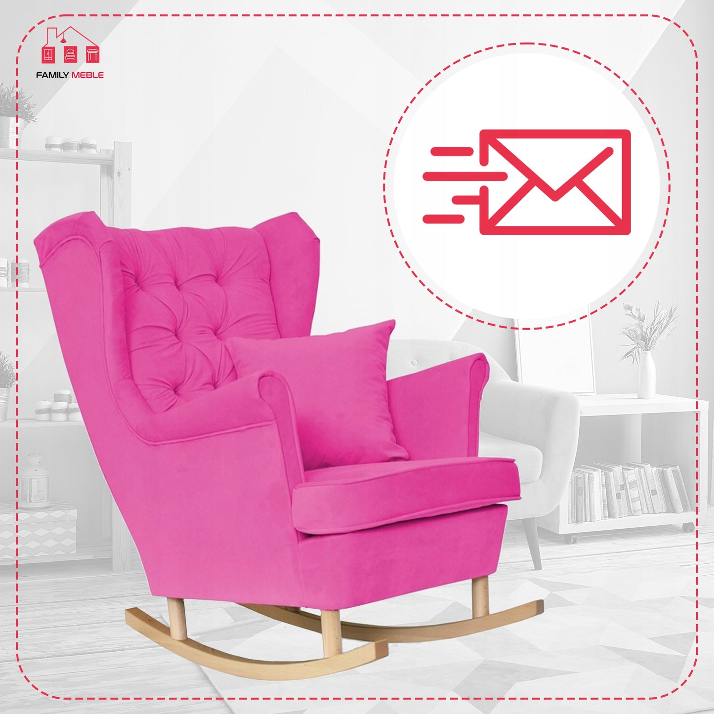 Fotel uszak Gaja bujany skandynawski Family Meble PINK dziewczęcy róż pudrowy