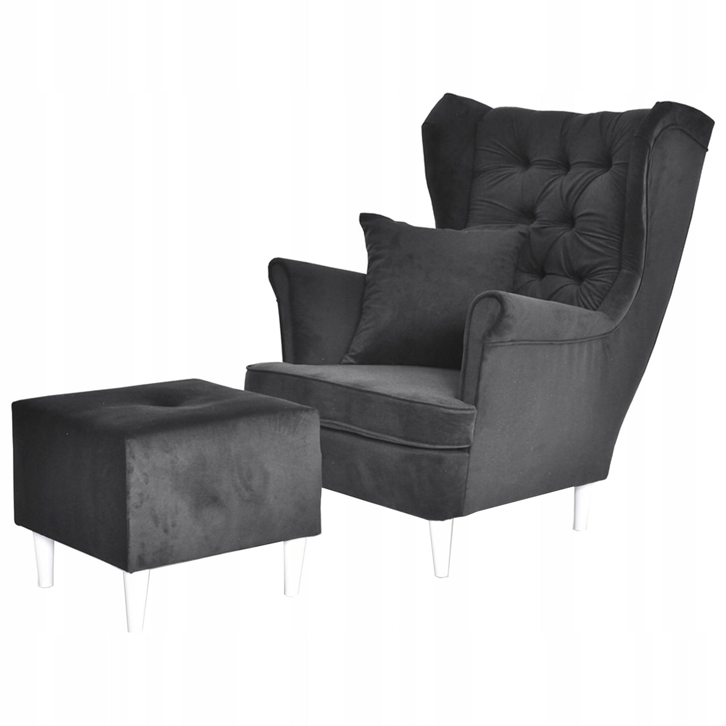 Fotel uszak Gaja podnóżkiem skandynawski Family Meble mysi szary siwy